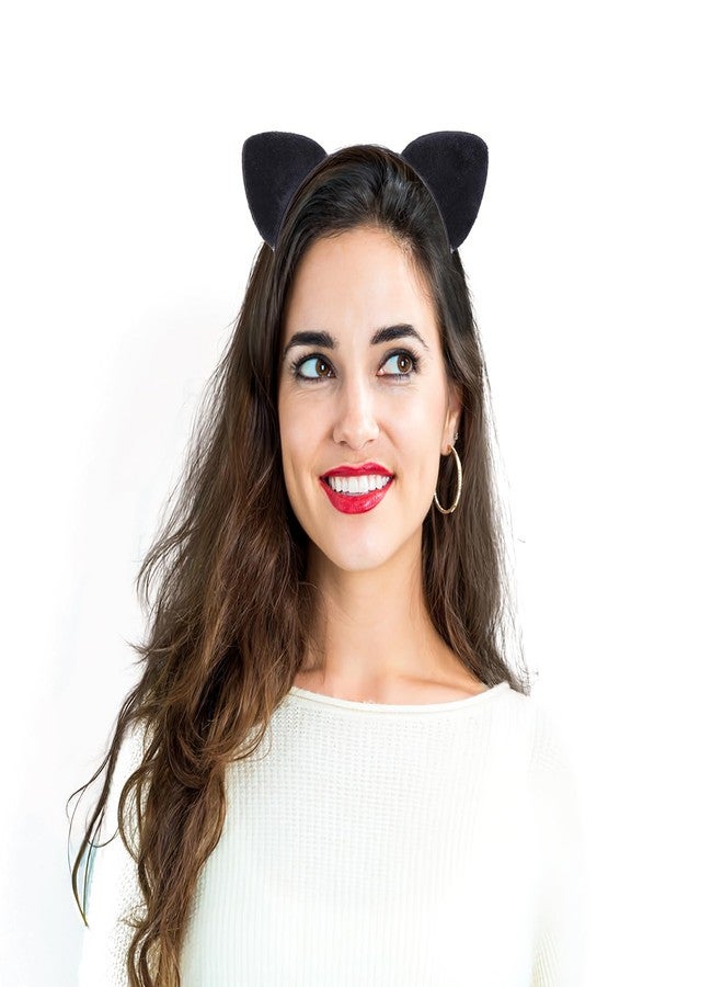 Vonokee Velvet Cat Ears Headband,Black Plush Cat Headpiece Cute Cat Costume Accessories for Halloween Party Cosplay and Daily Use - Image 2